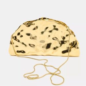 Zara Gold Metallic Hammered Shoulder Bag and Clutch